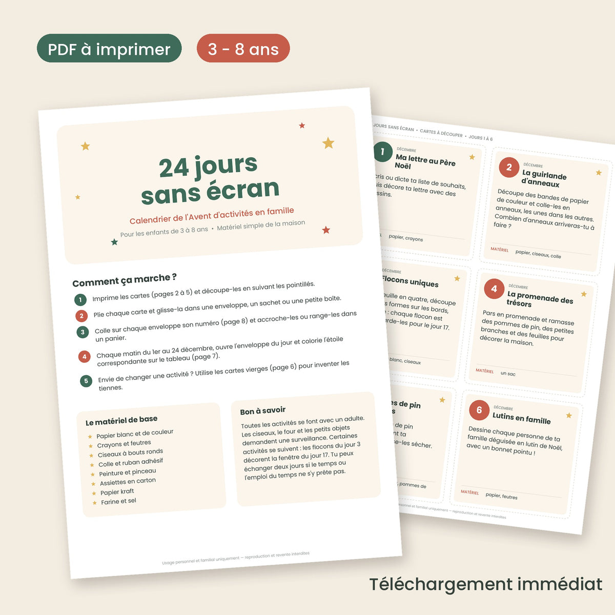 24 jours sans écran — Calendrier de l'Avent d'activités à imprimer (3-8 ans)