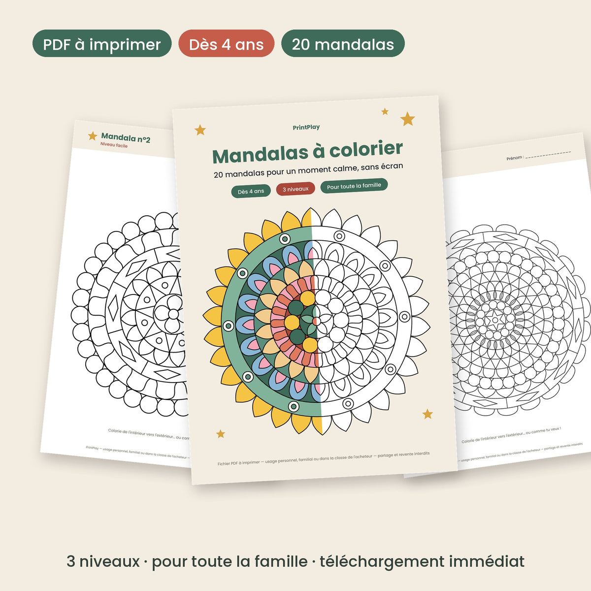Mandalas à colorier pour enfants : livret de 20 mandalas à imprimer, dès 4 ans