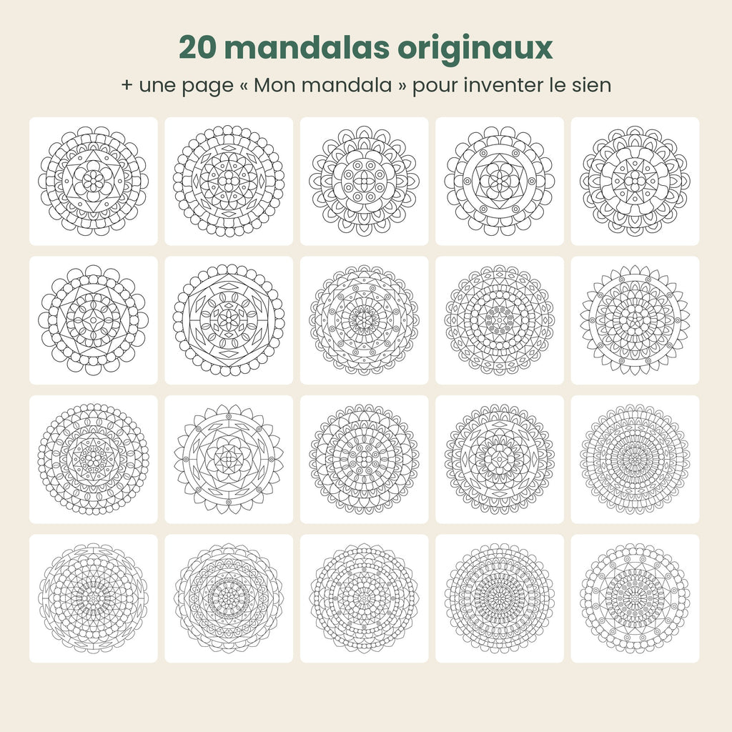 Aperçu des 20 mandalas originaux à imprimer