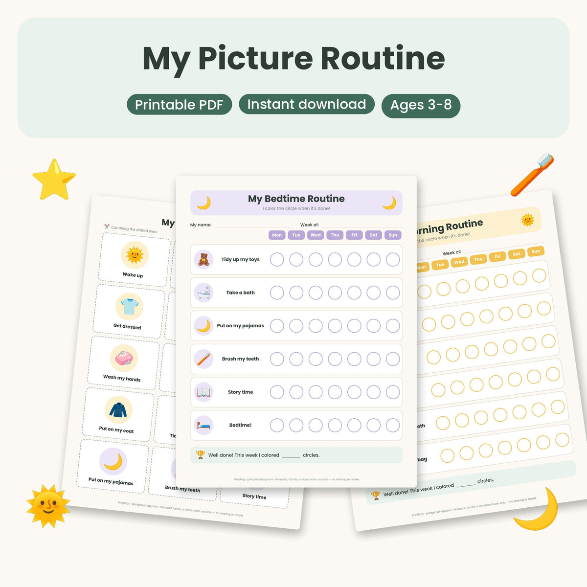 Meine Bilder-Routine — Routinepläne zum Ausdrucken (3–8 Jahre) — Englische Version
