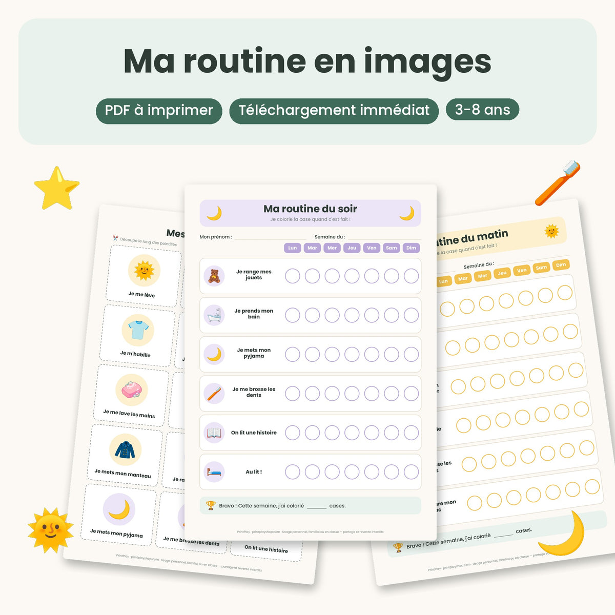 Meine Bilder-Routine — Routinepläne zum Ausdrucken (3–8 Jahre) — Französische Version