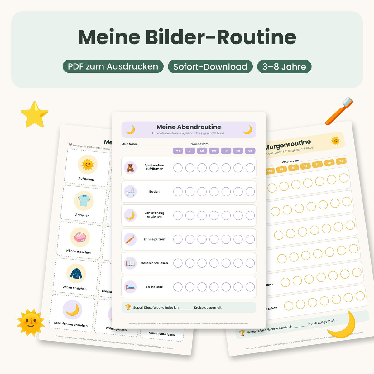 Meine Bilder-Routine — Routinepläne zum Ausdrucken (3–8 Jahre) — Deutsch